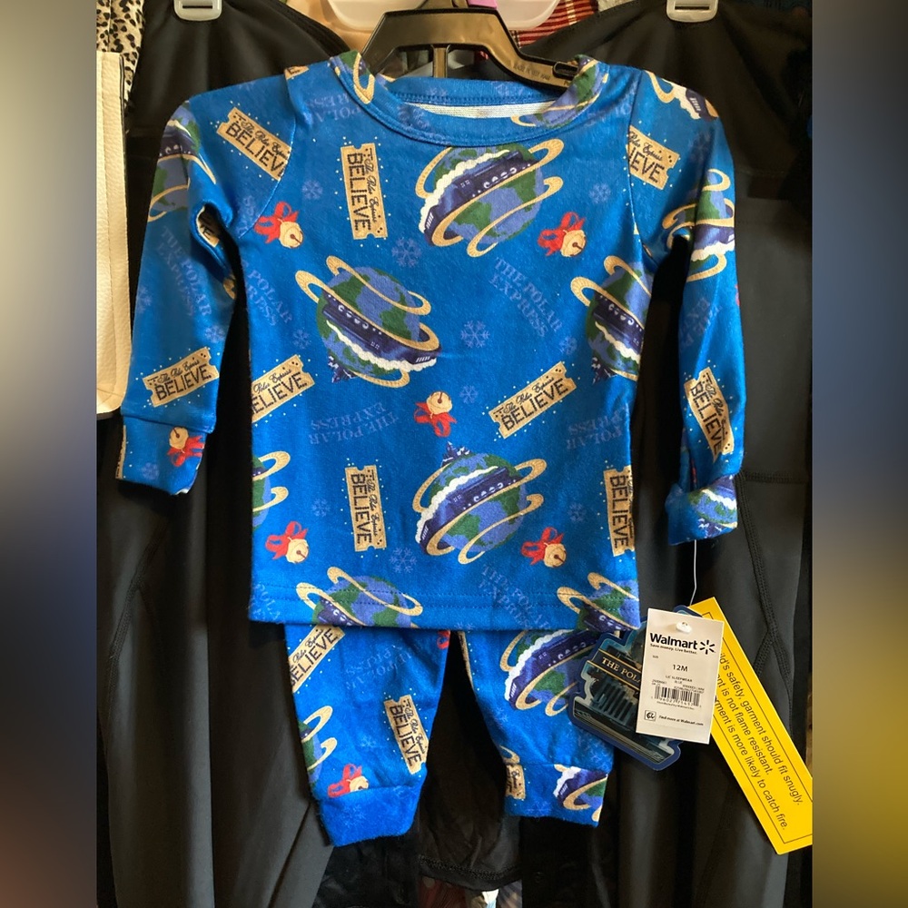 Blue Kids Pajamas with polar express theme